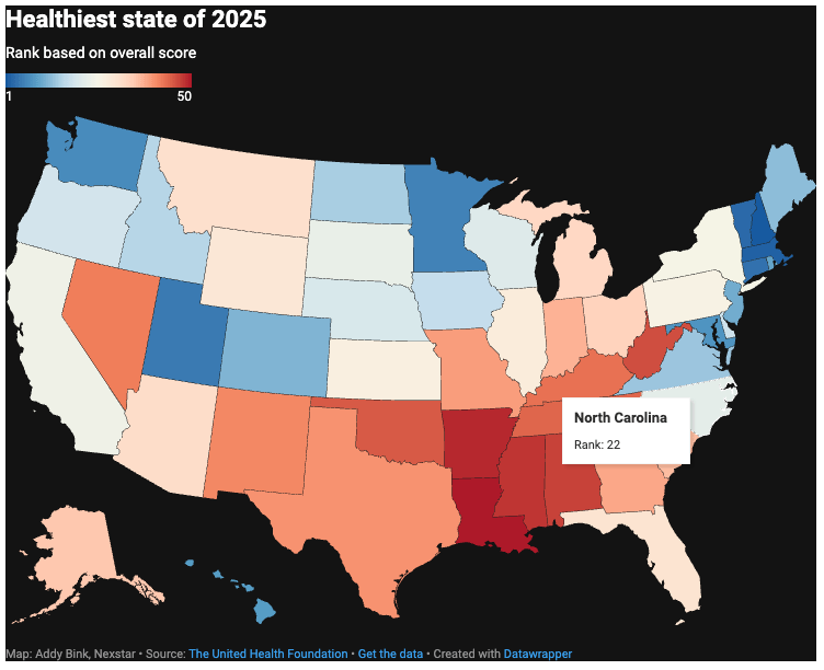 미국에서 가장 건강한 주는 어디일까? 노스캐롤라이나는 몇 위?
