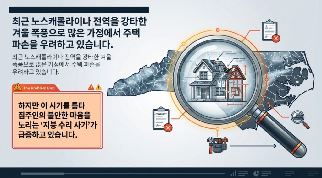 겨울폭풍 뒤 찾아오는 방문 지붕 수리업체 사기 주의요망