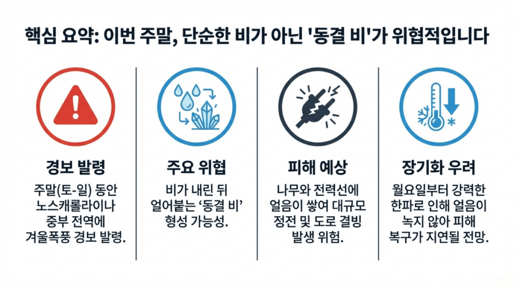 노스캐롤라이나 강력한 얼음폭풍 예보