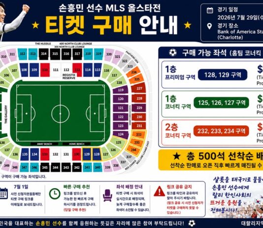 손흥민 선수 MLS 올스타전 참여, NC 한인회 단체 티켓 공동구매 진행 중